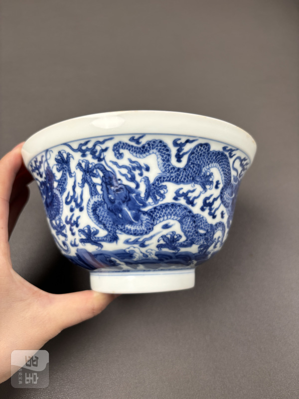 清康熙 青花云龙纹折沿碗 - 图5
